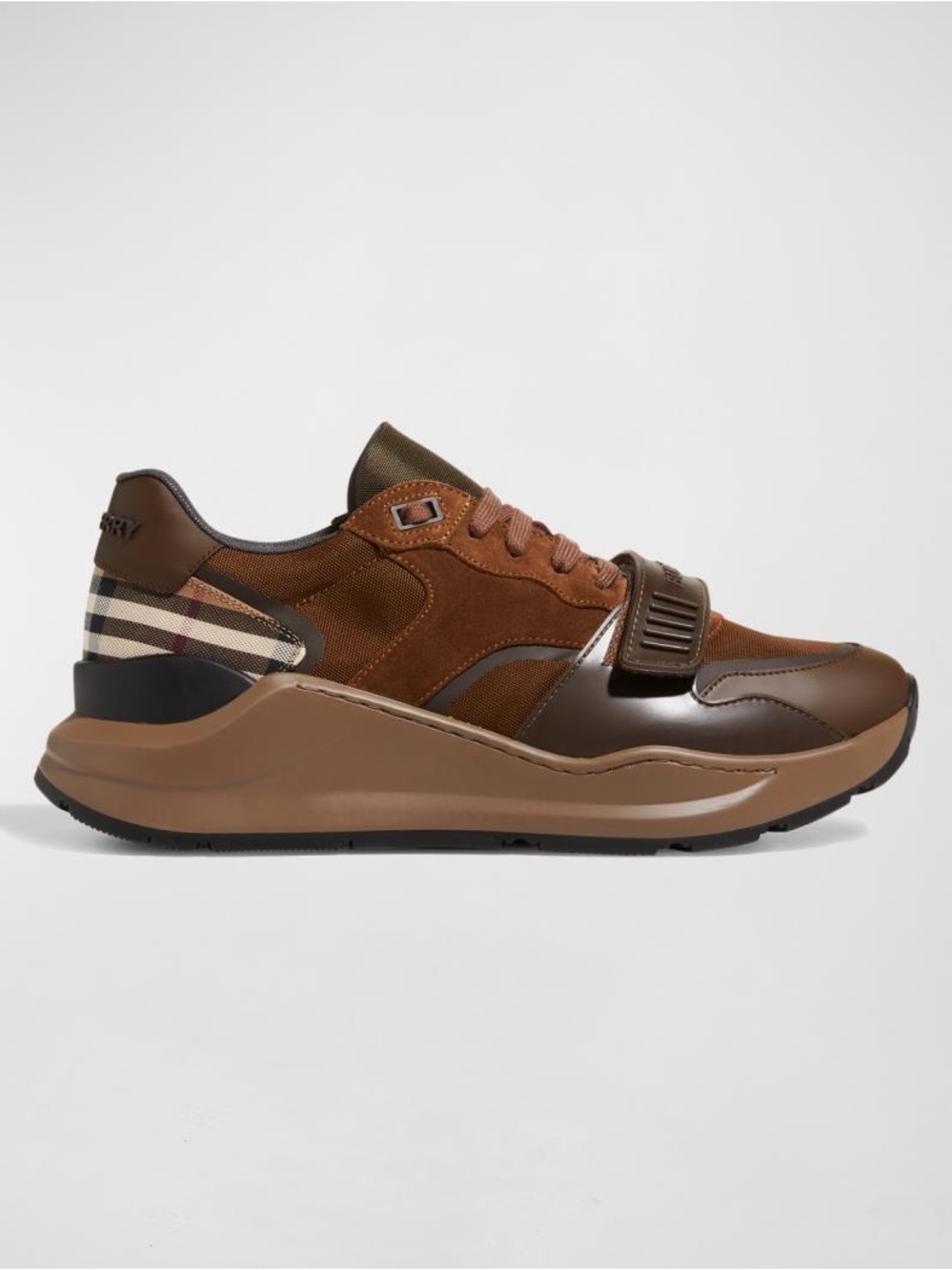 Burberry Brown Leather & Suede Men’s Chunky Low-Top Sneaker - Picture 1 of 5